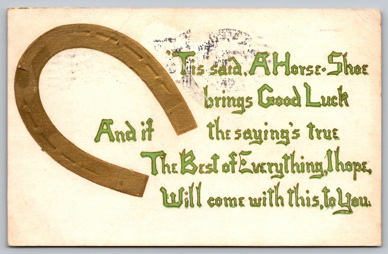 Postcard Greetings Poem About A Horse Shoe Brings Good Luck VTG c1909  I4