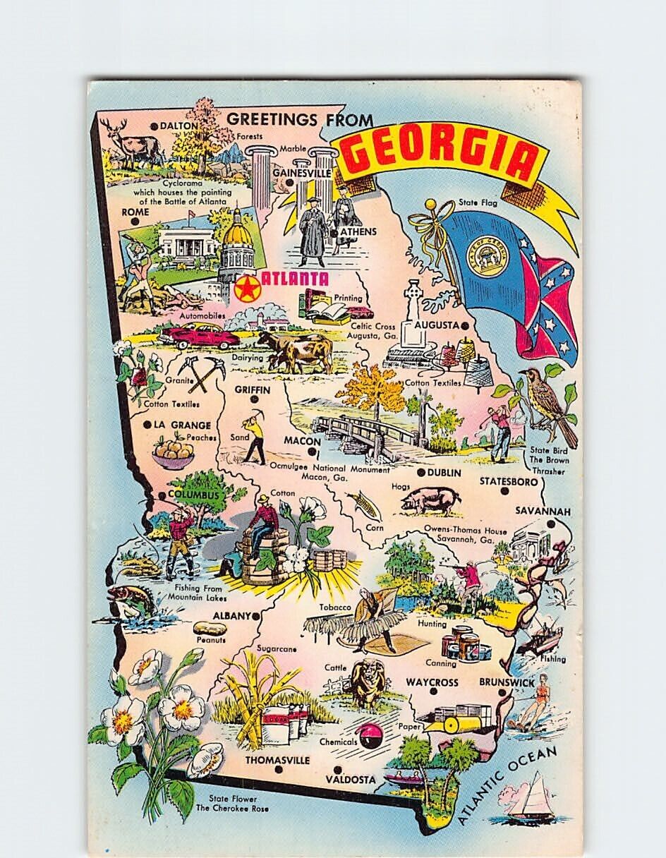 Postcard Greetings from Georgia Map Georgia USA