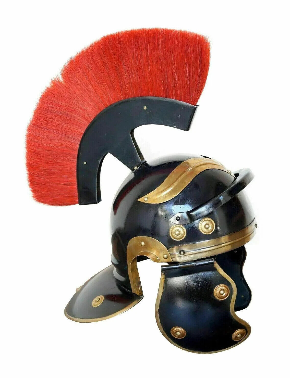 Armour black roman medieval helmet with red plume best designer look item gift