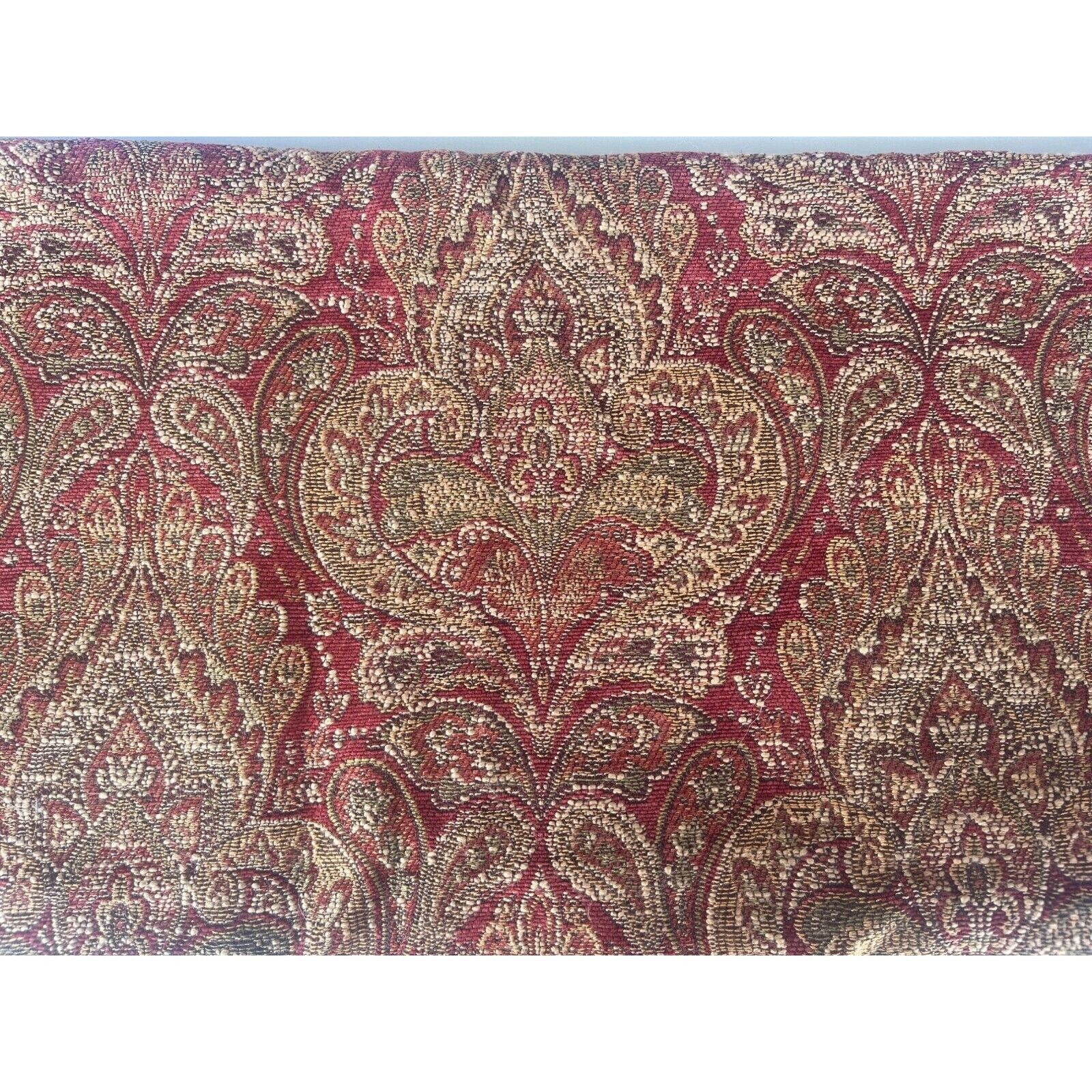 Vintage Fabric Tapestry Upholstery Drapery Paisley Maroon Gold Yellow