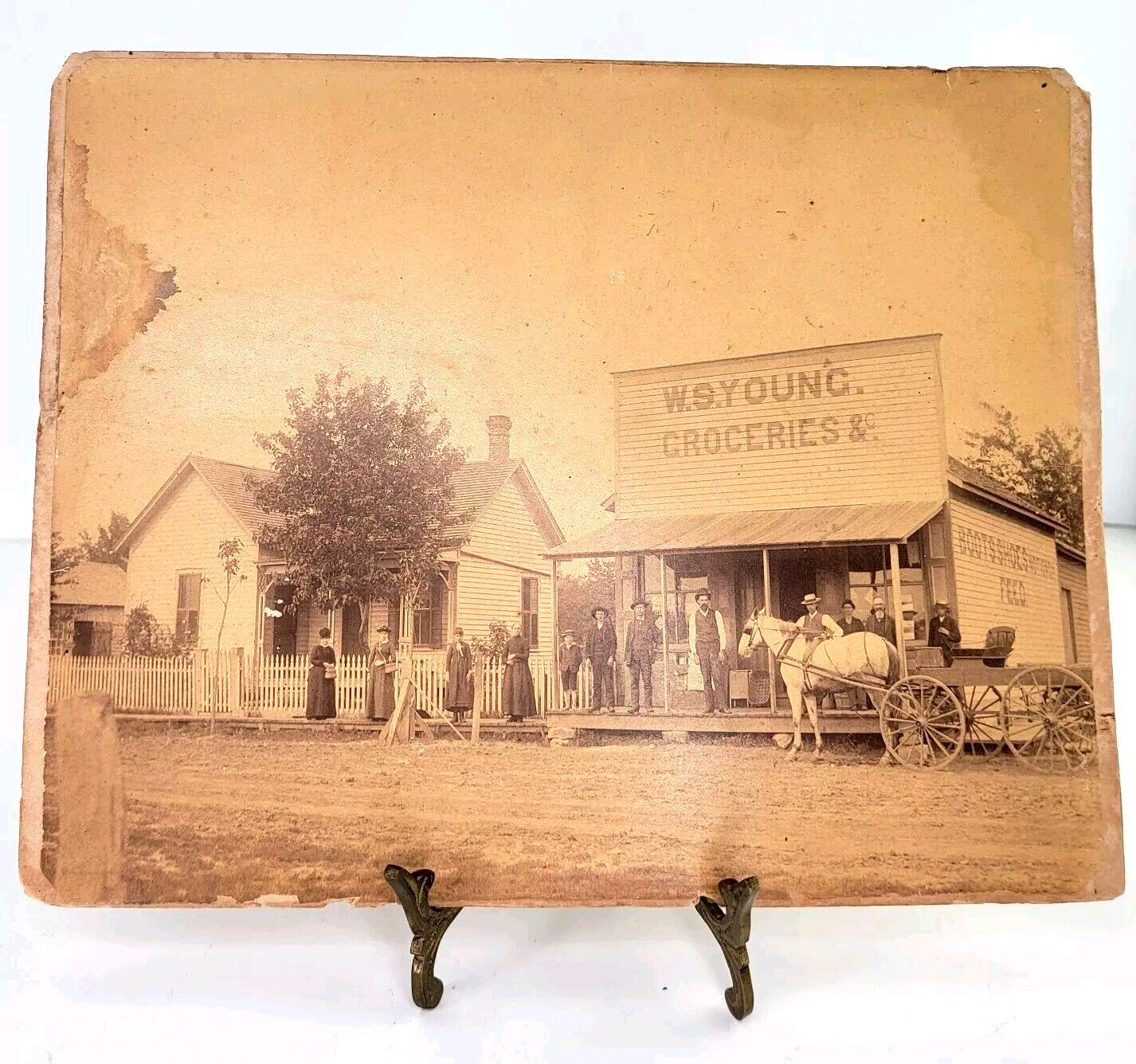 Antique Boarded Photo W. S. Young Grocery Store Mercantile Killeen Texas Horse