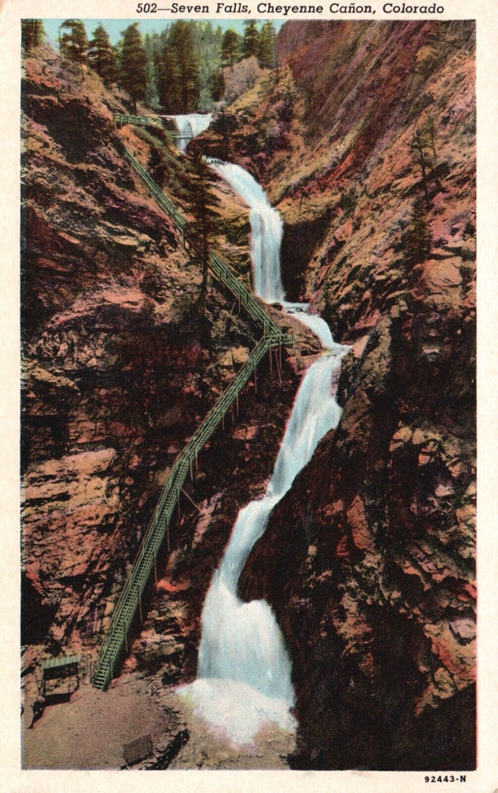Postcard CO Cheyenne Canyon Colorado Seven Falls White Border Vintage PC G9885