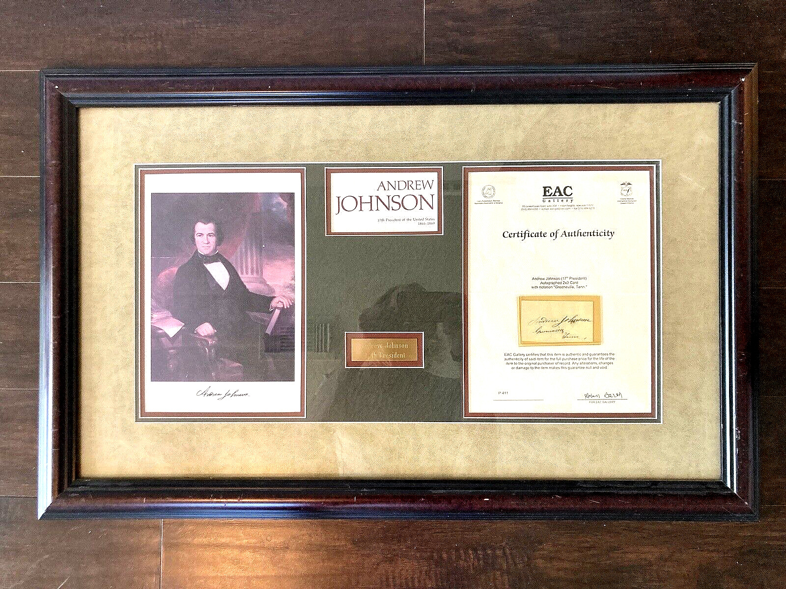 PRESIDENT Andrew Johnson AUTO Framed AUTOGRAPH 17th President  EAC CoA AUTHENTIC