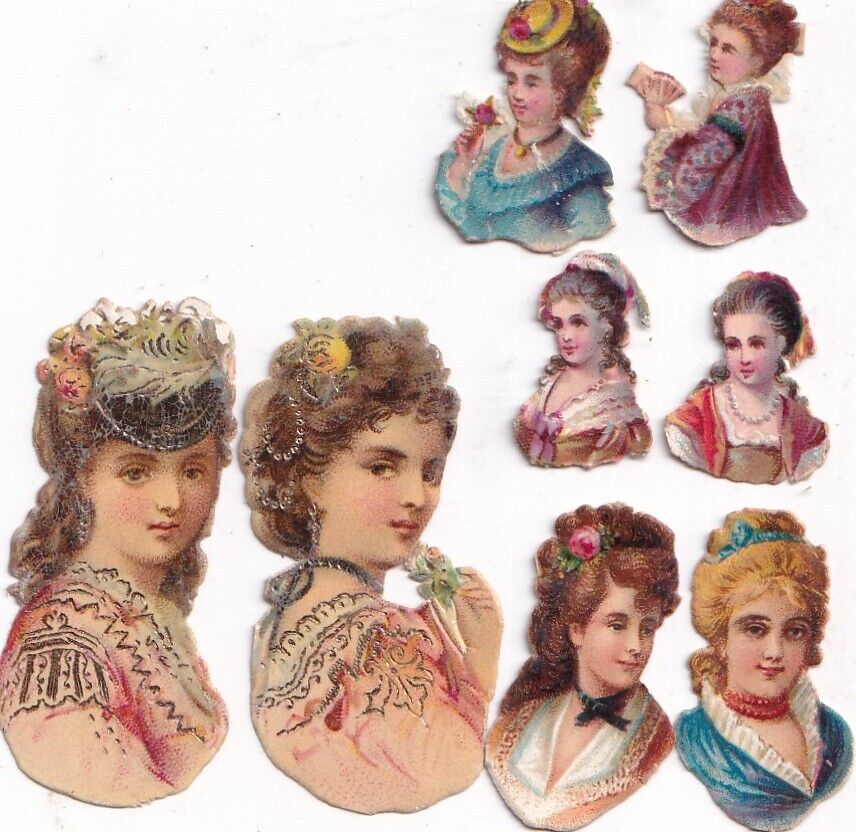 1800\'s Victorian Die Cut Scrap -Small & Miniature Bust Lot-Up to 1.75 inches