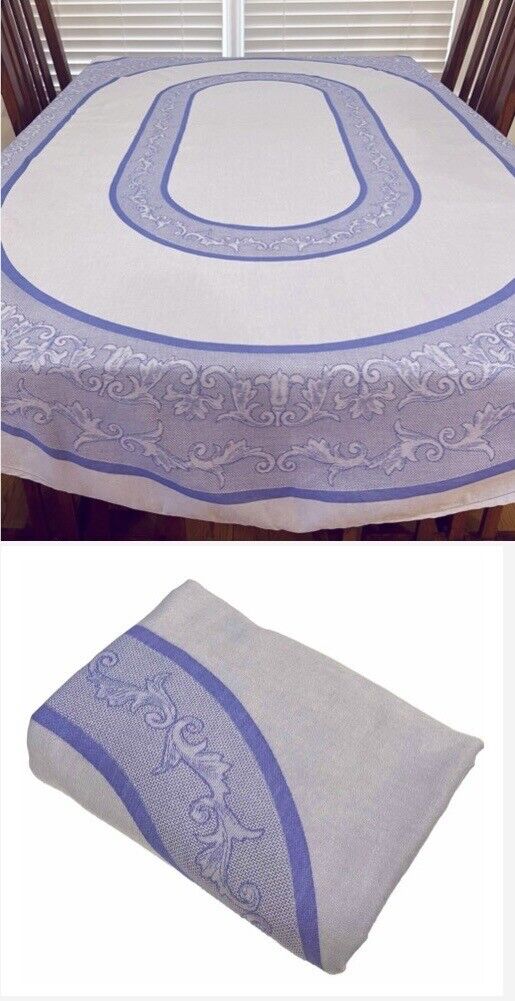 Vintage WC DESIGNS Tablecloth Periwinkle Blue Oval 59” x 80”