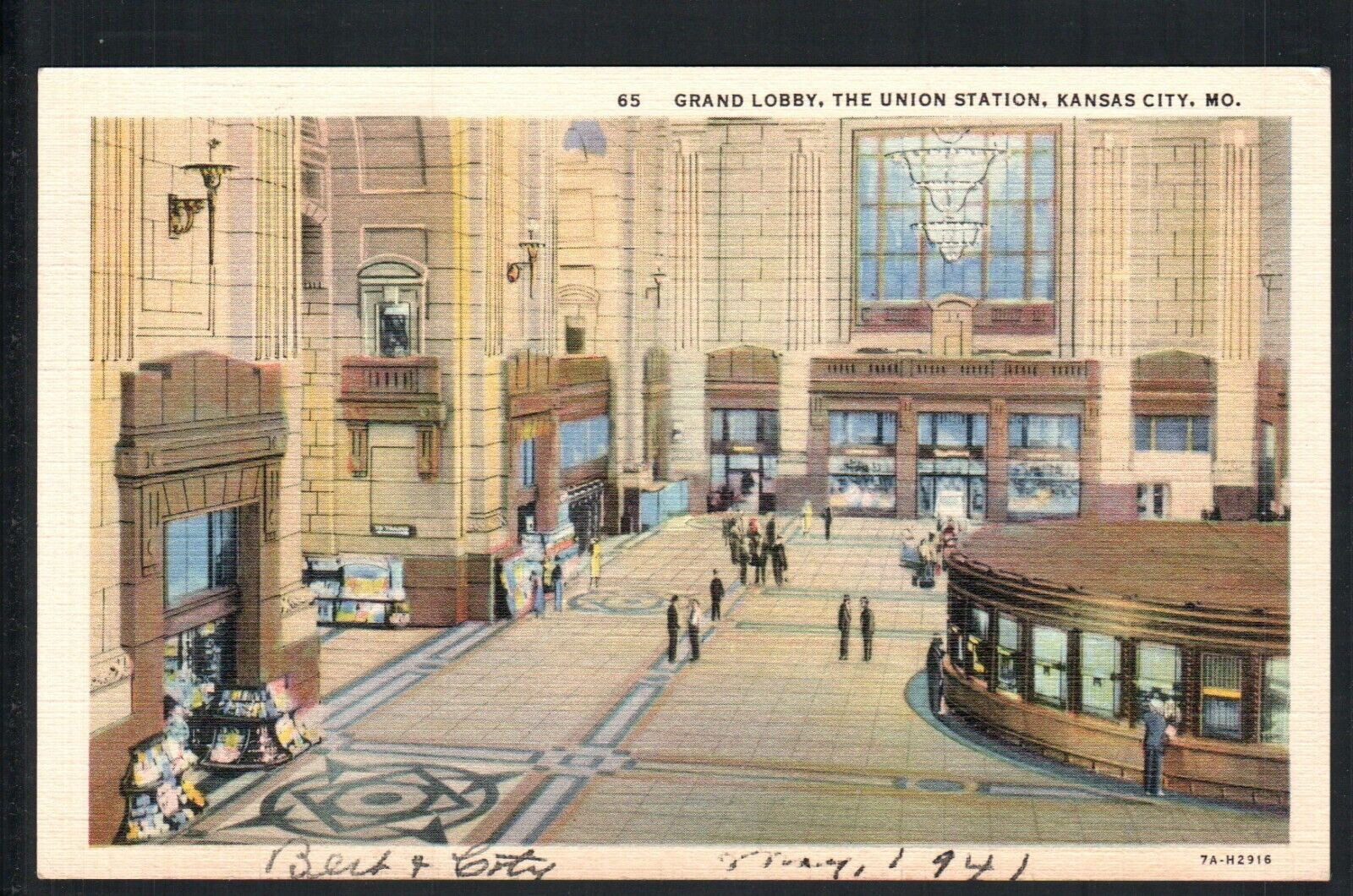 1941  KANSAS CITY, MO * THE UNION STATION GRAND LOBBY * POSTED KC VINTAGE LINEN