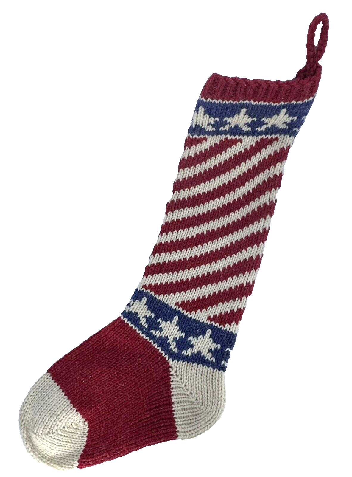 Christmas Cove Designs Stocking Stars & Stripes Maine 100% Wool Knit 20\