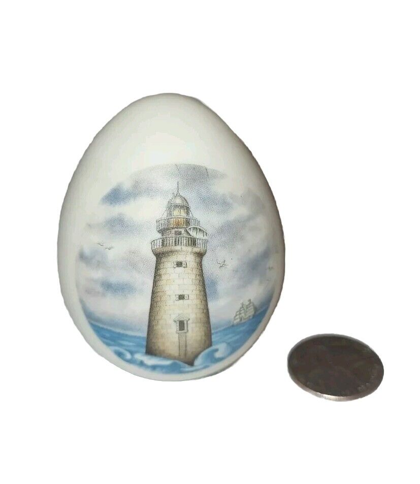 Nautical Lighthouse Hand-painted Egg Waves Ocean Vintage Felt Bottom 