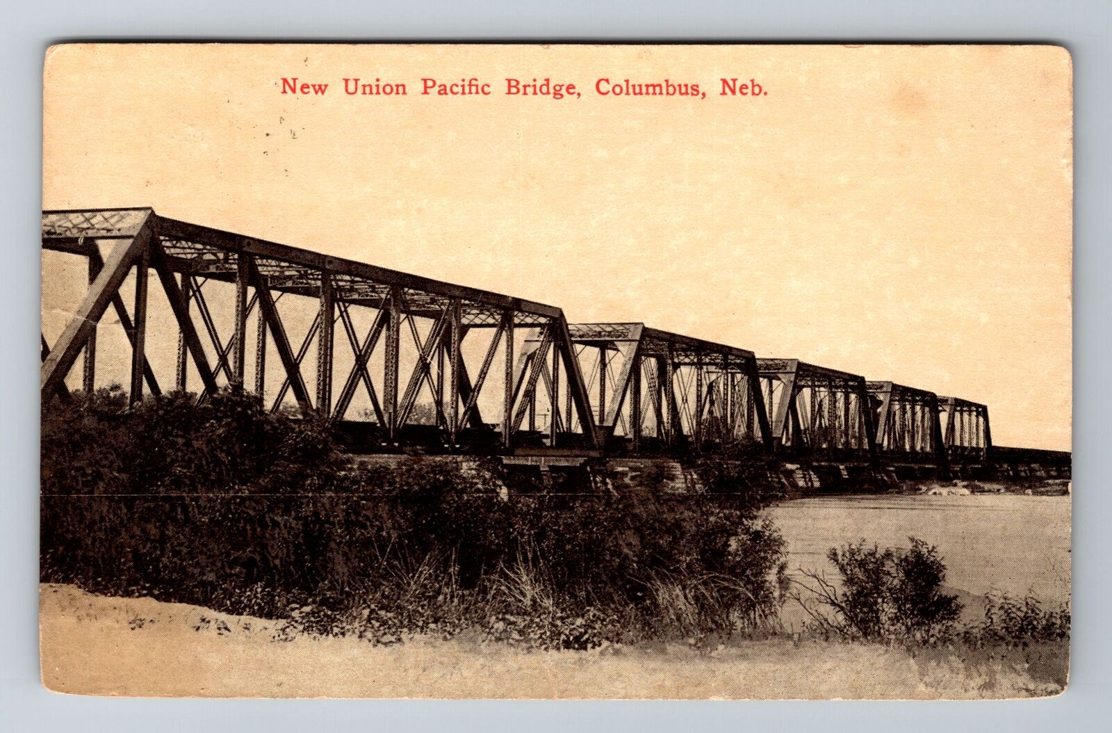 Columbus NE-Nebraska, New Union Pacific Bridge, Antique, Vintage c1912 Postcard