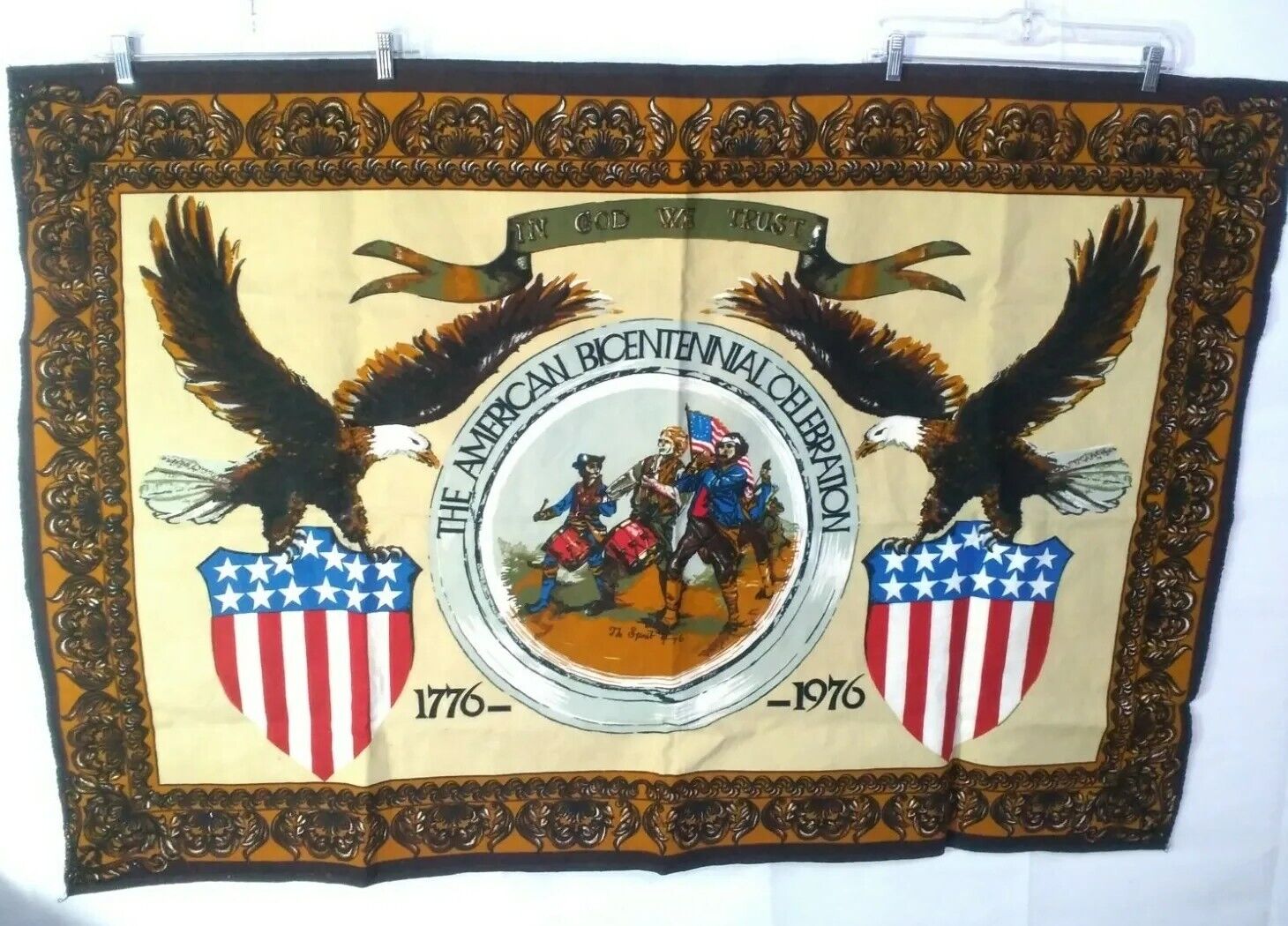  American Bicentennial Colonial 1776-1976 Vintage Tapestry Wall Hanging 60X38 