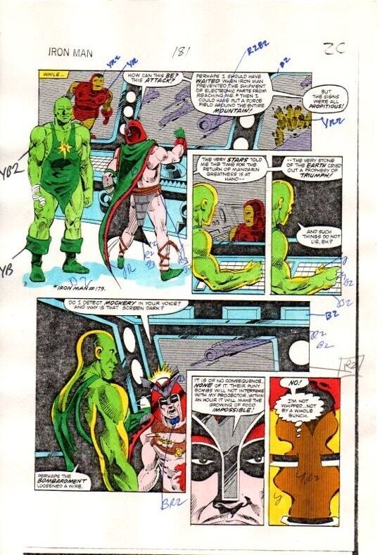 Original 1980\'s Invincible Iron Man 181 page 20 Marvel Comics color guide art