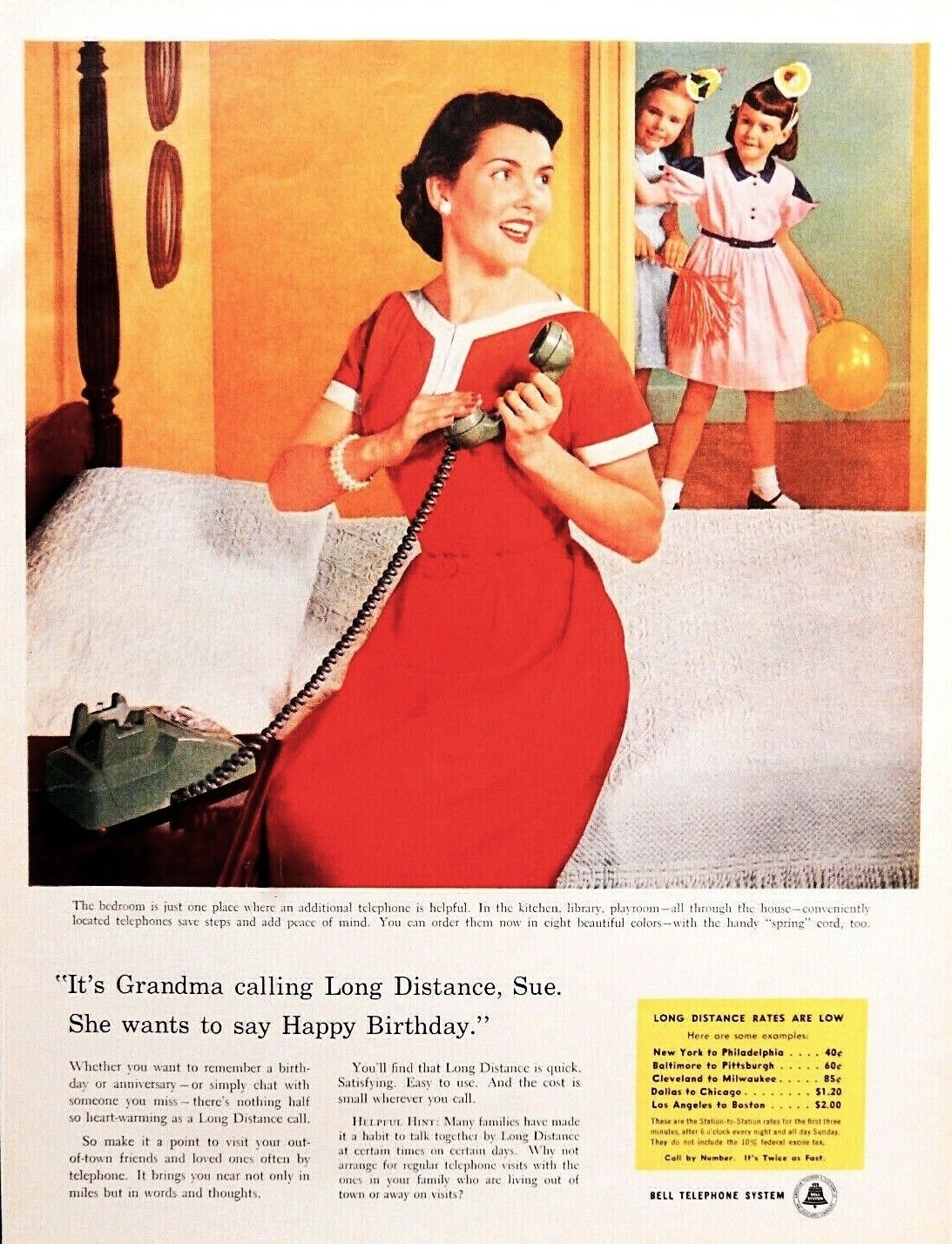 Bell telephone system ad Vintage 1955 Happy birthday original  advertisement