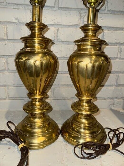 Vintage Brass Lamps Heavy Hollywood Regency Urn 27\