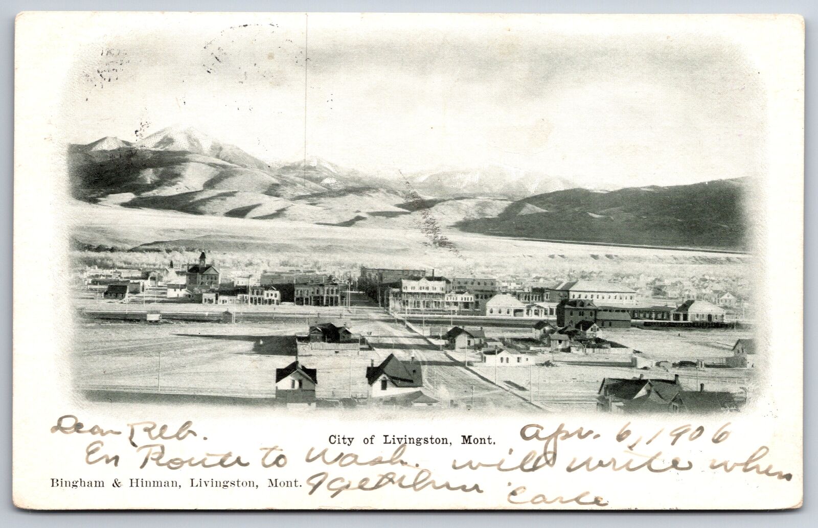 Livingston Montana~Main Street Birdseye View~1906 B&W Postcard