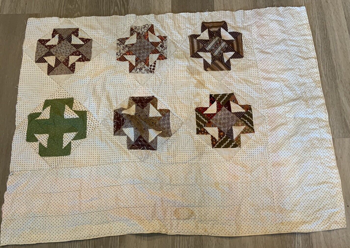 Antique Patchwork Quilt, Cutter, As Is, T’s, Early 1900’s, Brown, Multi
