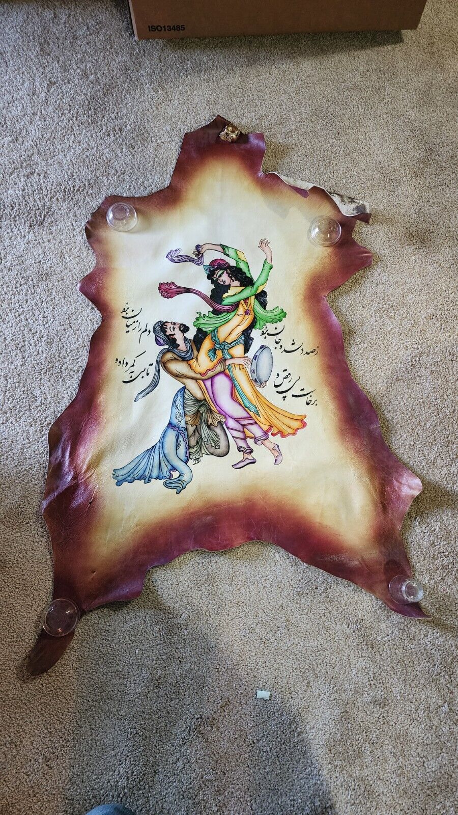 MAN AND WOMAN DANCNIG, HANDCRAFTED PAINTED PERSIAN ART ON REAL LAMB SKIN