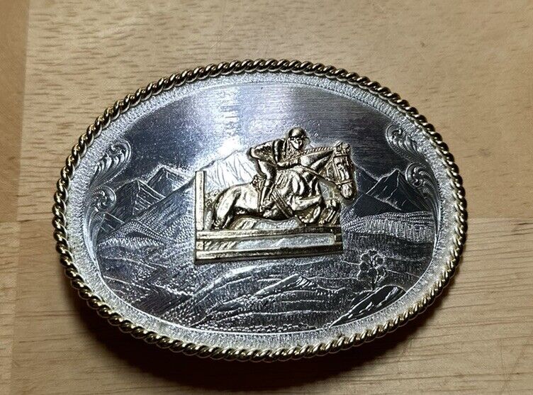 Montana Silversmiths Western Gold & Silver Tone Equestrian Horse Belt Buckle