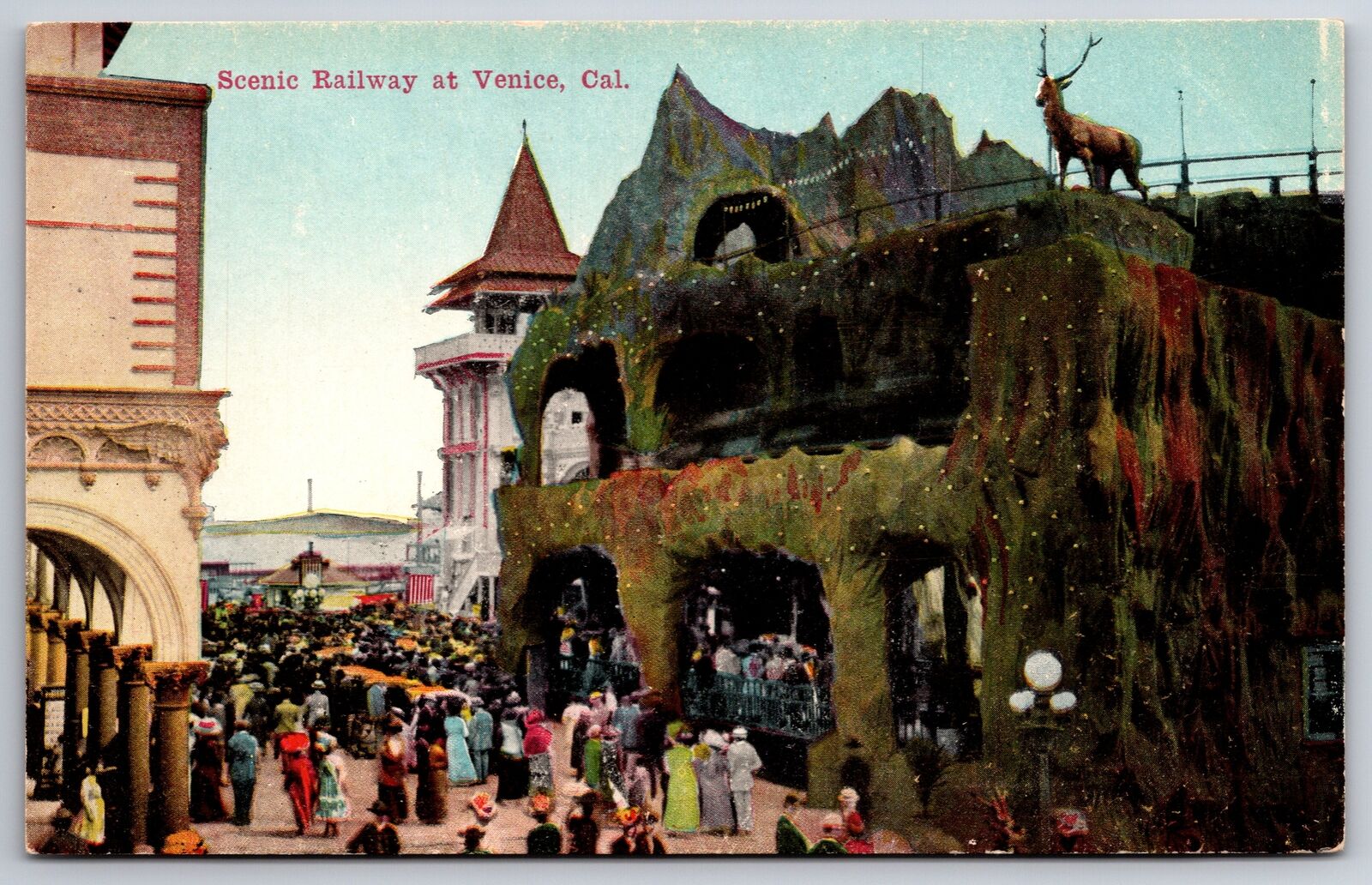 Venice CA~Thompson Scenic Railway Roller Coaster~Ocean Front Walk~c1910 Postcard