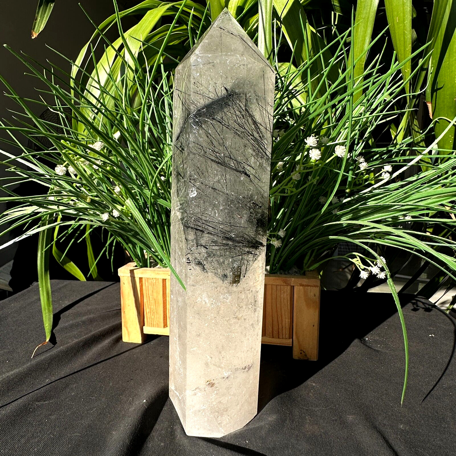 4.4LB TOP Natural black tourmaline Quartz obelisk Crystal wand point Healing