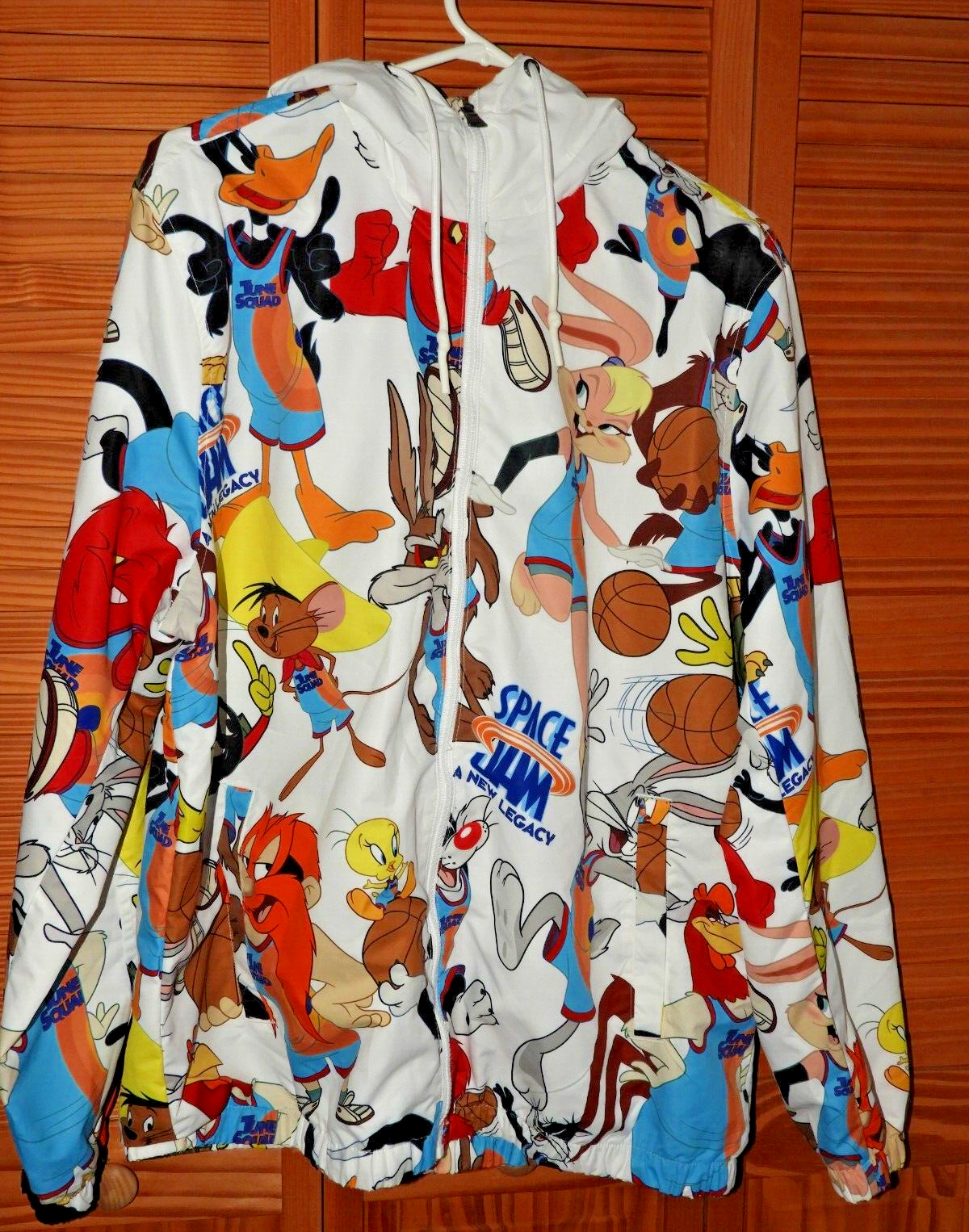 SPACE JAM MEMBERS ONLY Looney Tunes Windbreaker Hooded Jacket Size Large