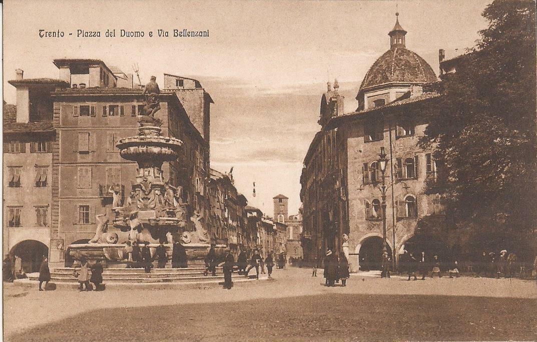Trent, ITALY - Plaza del Duomo & Bellenzani Street - fountain, dome