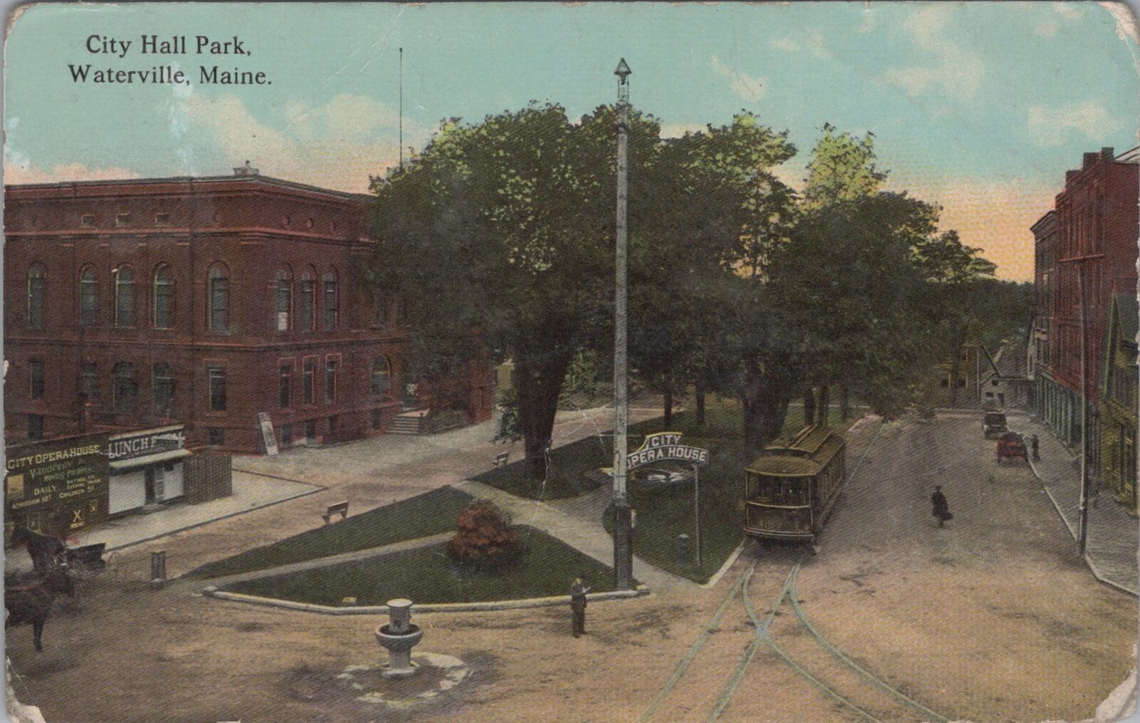 City Hall Park Opera House, Waterville, Maine 1912 Postcard