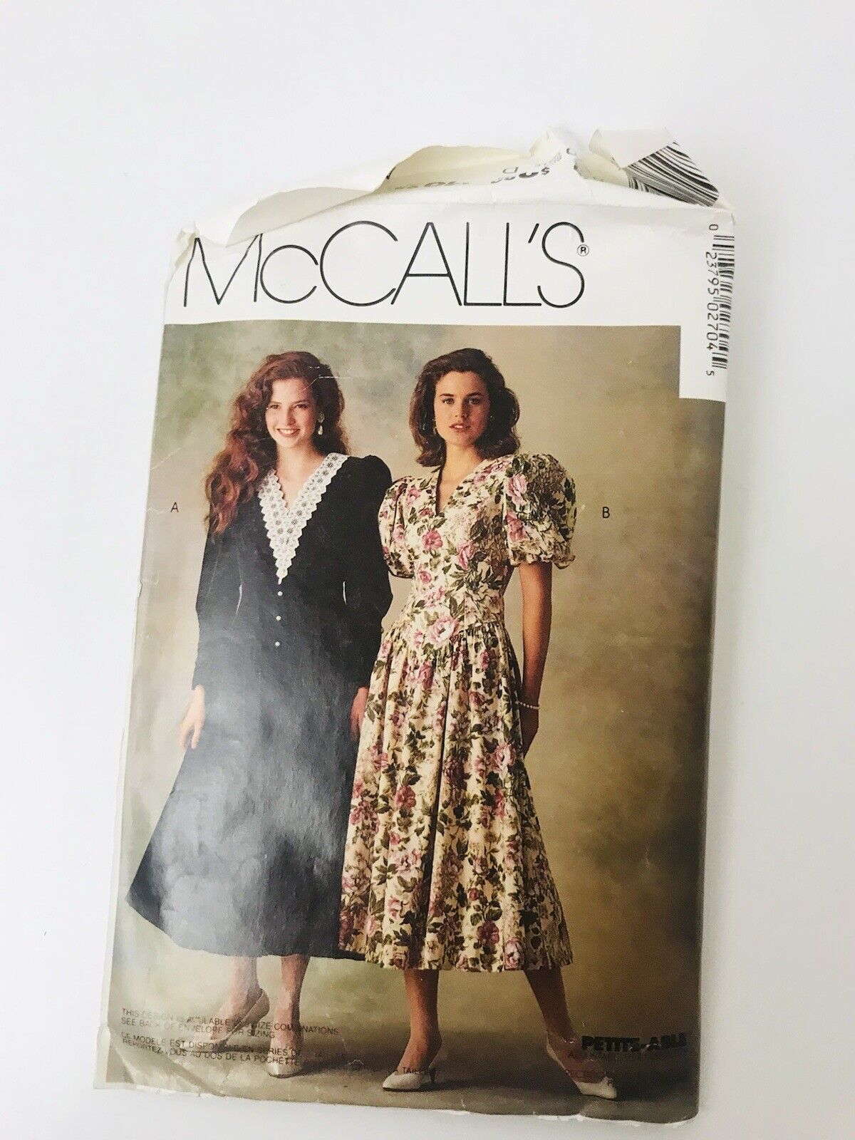 Vintage McCalls Pattern P270 90\'s Puff Sleeve Modest Dress Used Cut Sz 12,14,16