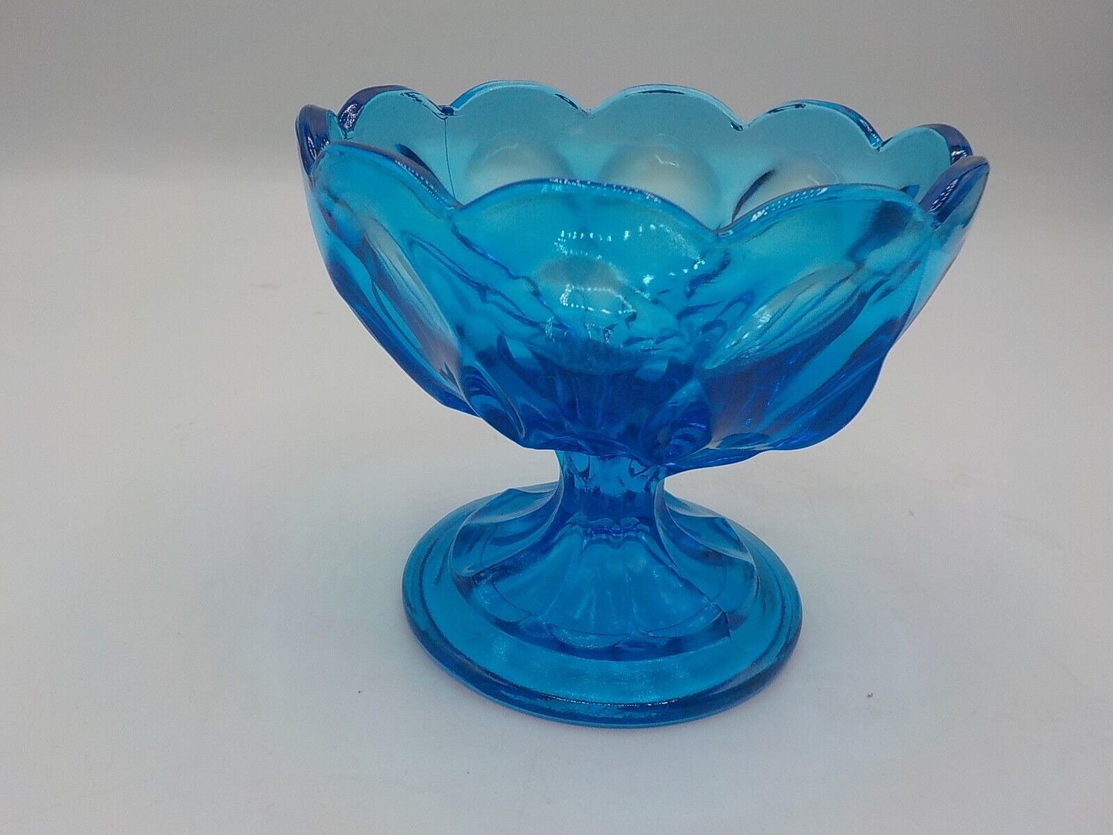 Vintage LE Smith Glass Blue Epic Pedestal Compote Candy Dish