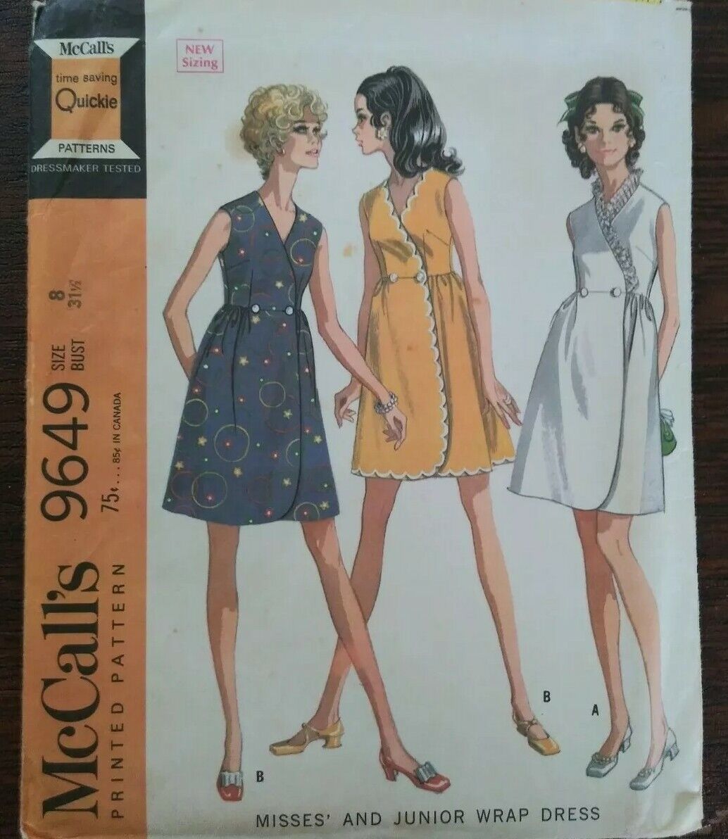 Vintage 60s Rare McCall's 9649 Gathered Sleeveless Wrap Dress Sewing Pattern Mod