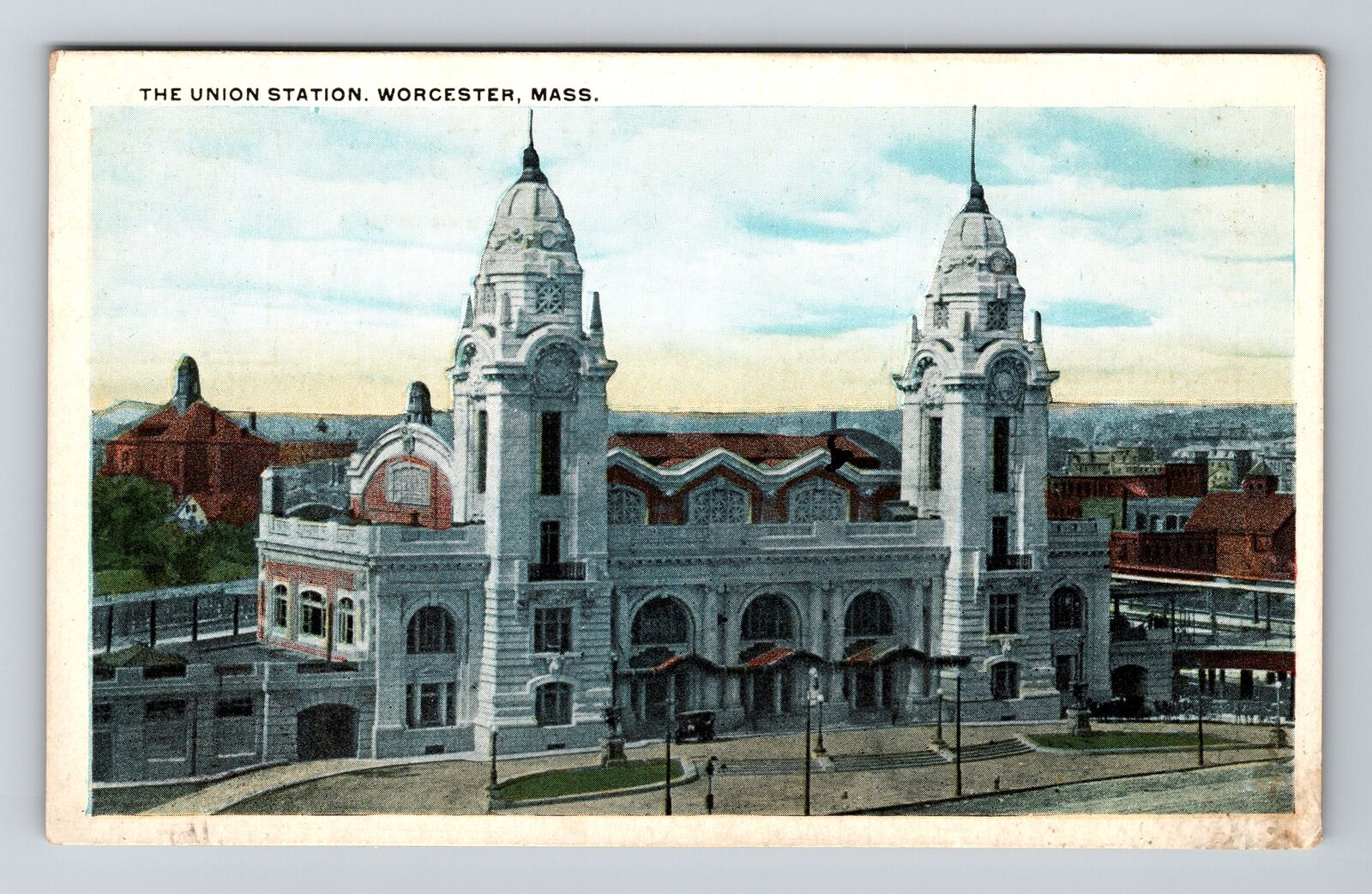 Worcester MA-Massachusetts, The Union Station, Exterior, Vintage Postcard