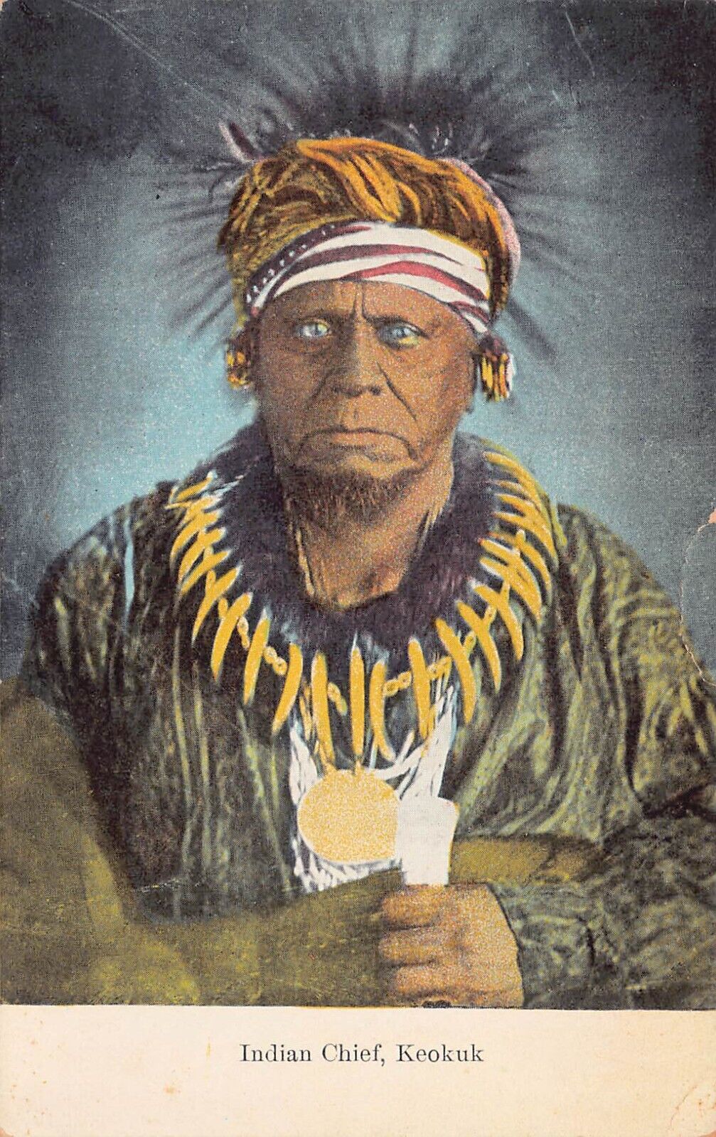 Keokuk Warrior Chief of Sac Sauk Fox Tribe Reservation Portrait Vtg Postcard A54