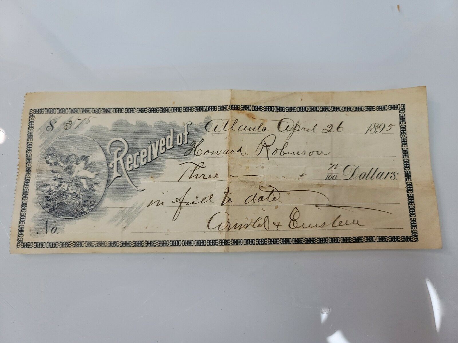 Antique Check - Atlanta April 26th 1895