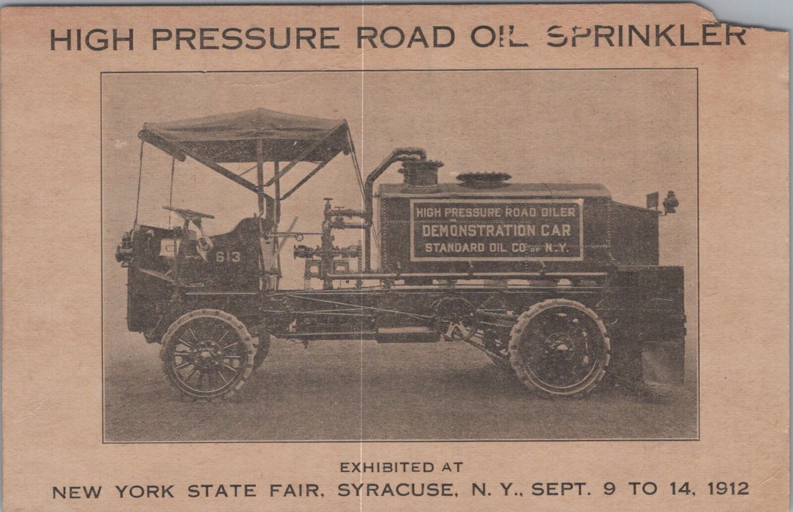 Postcard High Pressure Road Oil Sprinkler NY State Fair Syracuse NY 1912