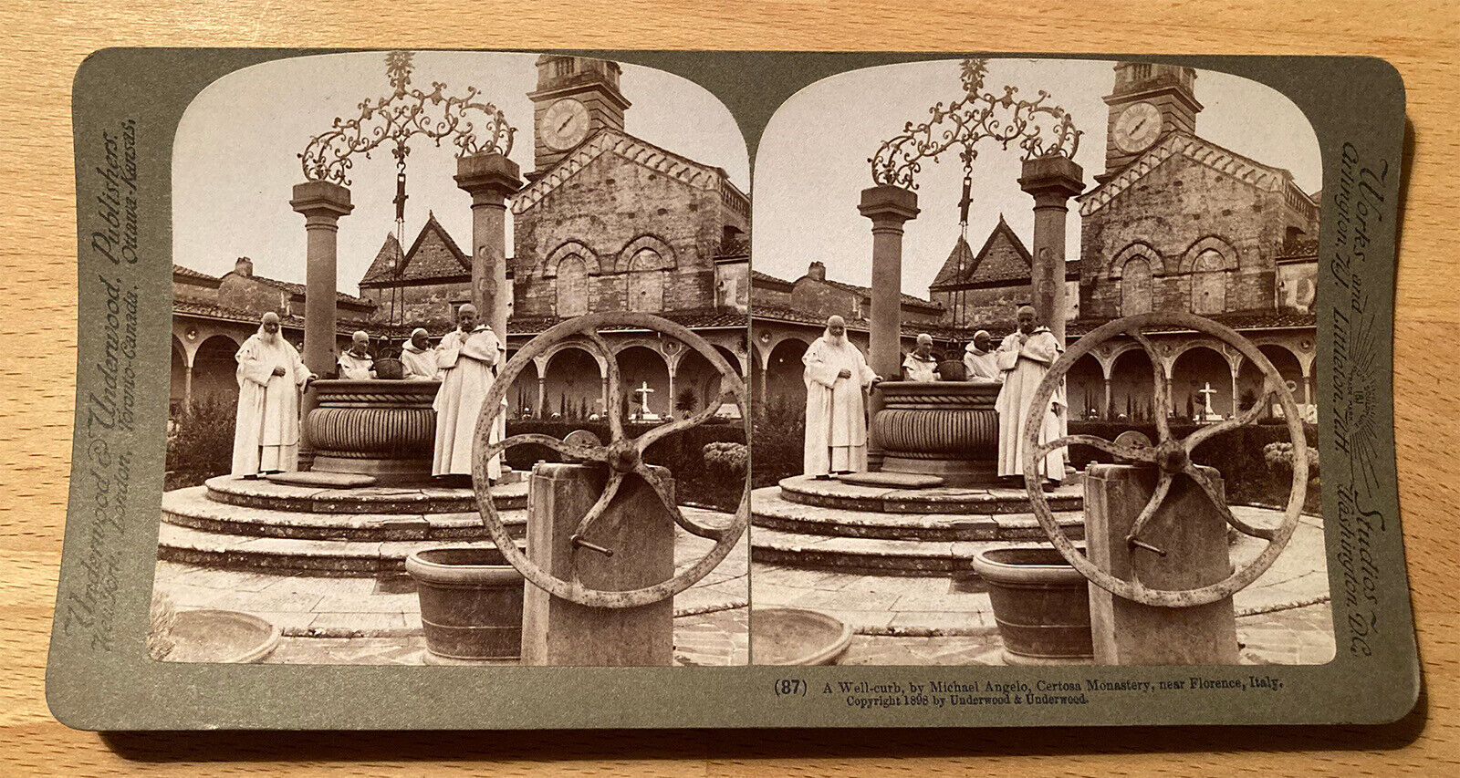 Well-curb, Michael Angelo – Certosa Monastery, Florence, Italy 1898 – Stereoview