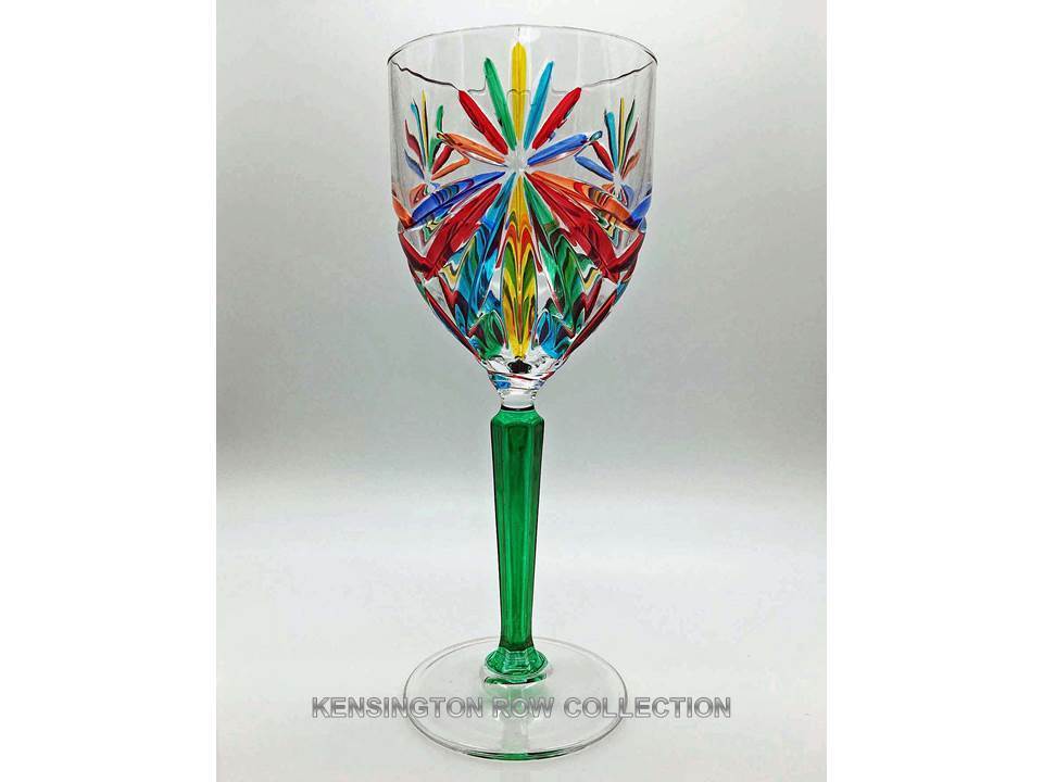 SORRENTO WINE GLASS - GREEN STEM - HAND PAINTED VENETIAN GLASS