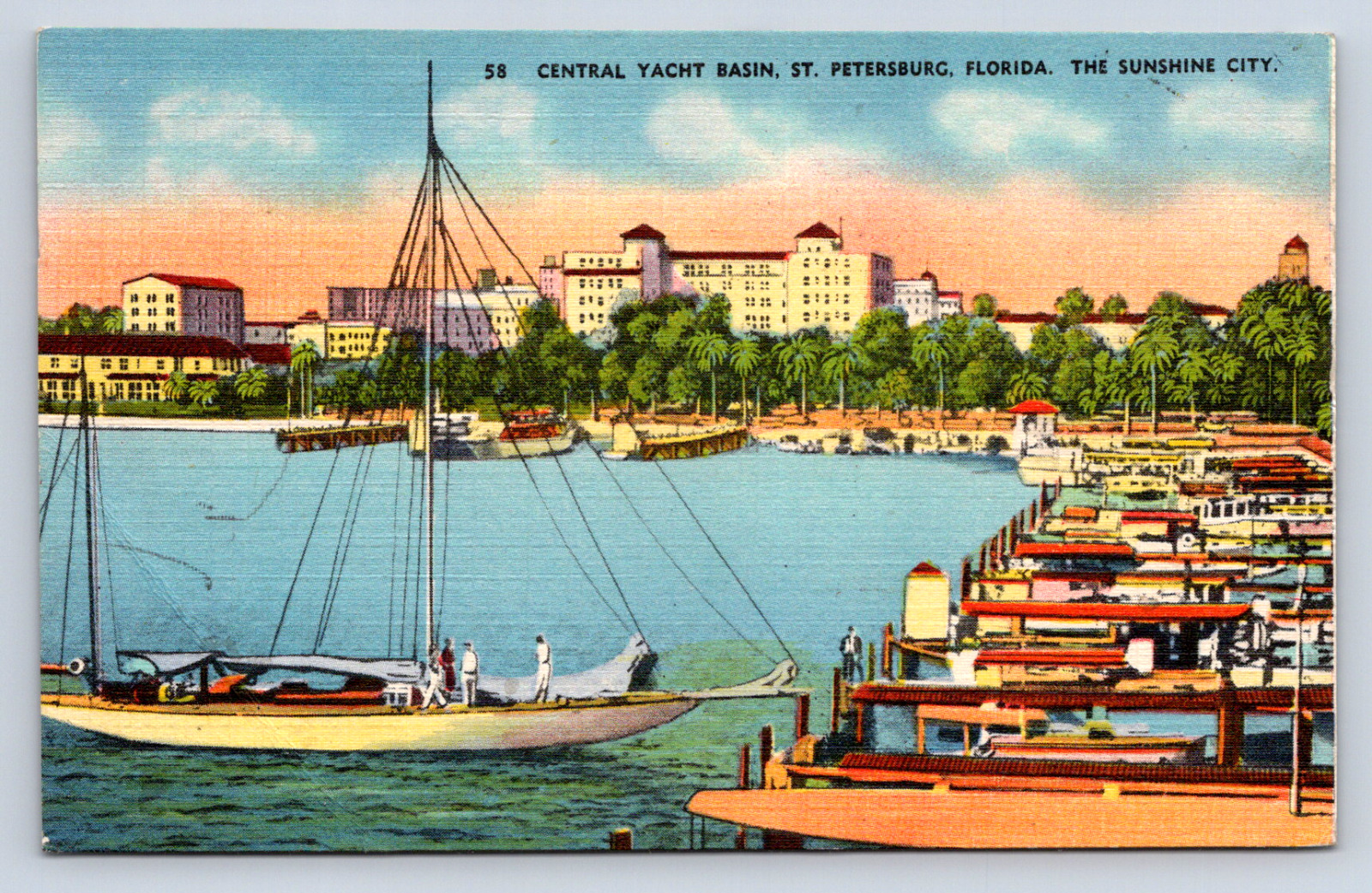 Vintage Postcard Central Yacht Basin St Petersburg Florida