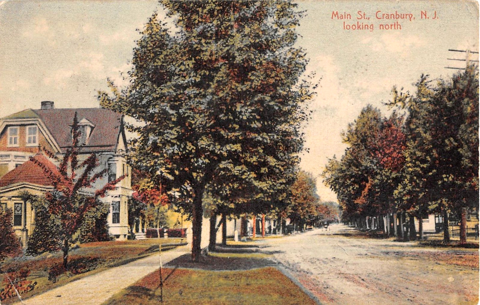 1908 Homes Main St. looing North Cranbury NJ post card