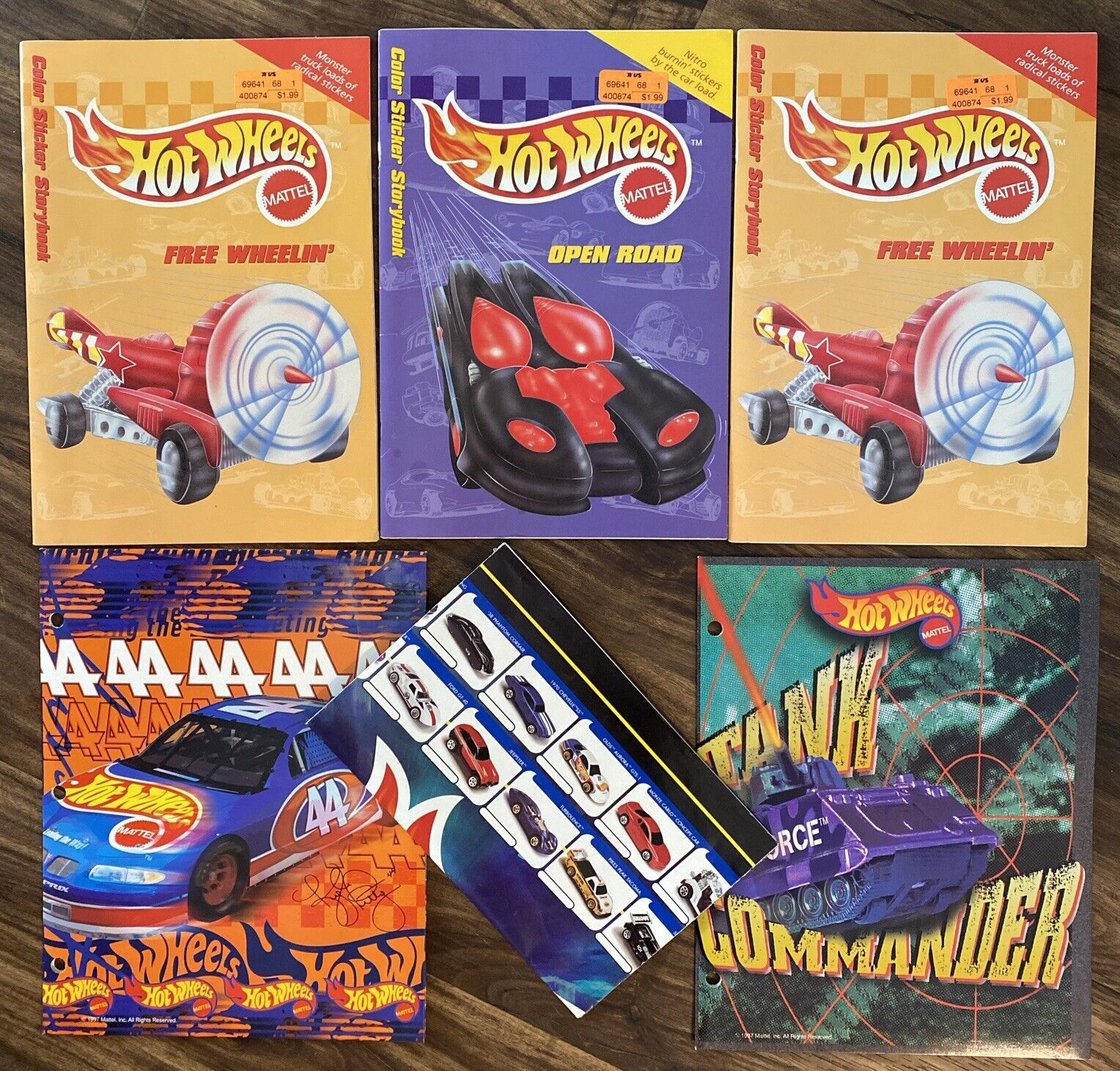RARE 1998 HOT WHEELS 3-Color Sticker Storybooks, 2-Hot Wheels Folders & 1 Poster