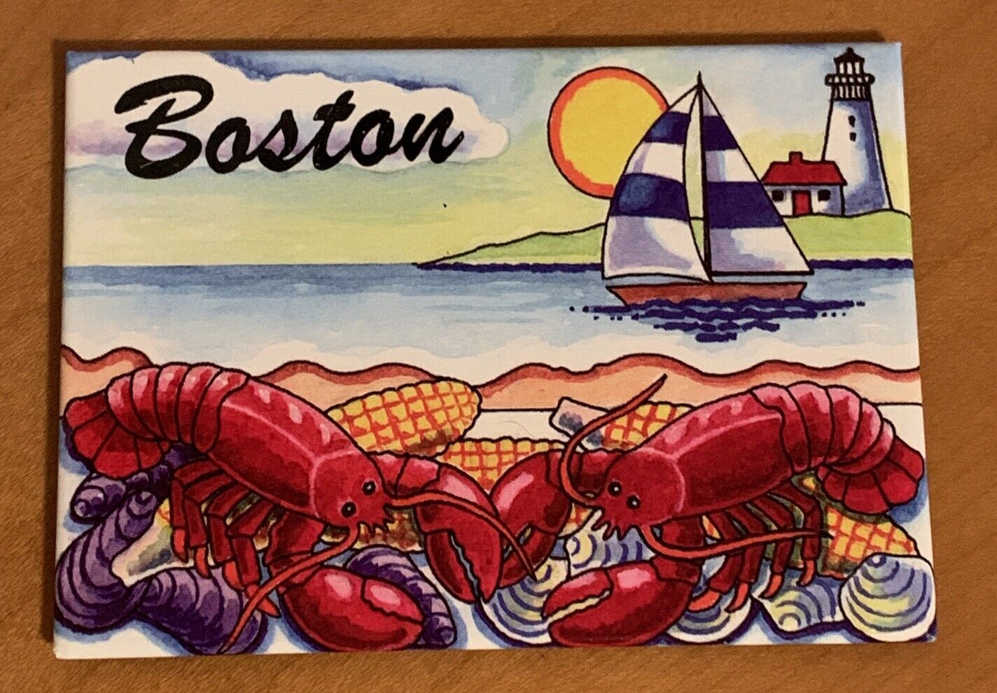 Boston Lobsters And Lighthouse Souvenir Magnet