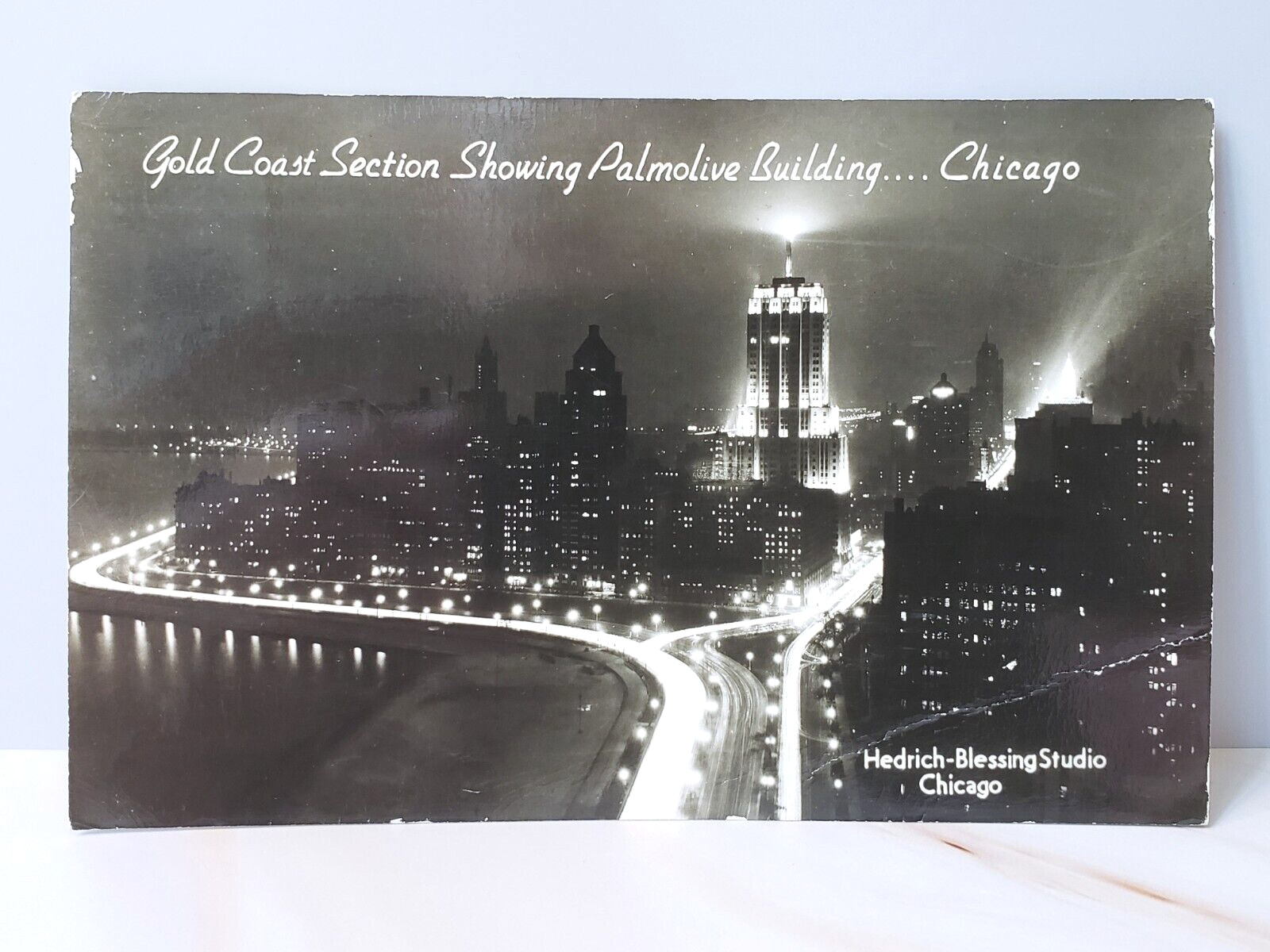 1948 Vintage Chicago Skyline Palmolive Building | Real Photo Postcard | Posted