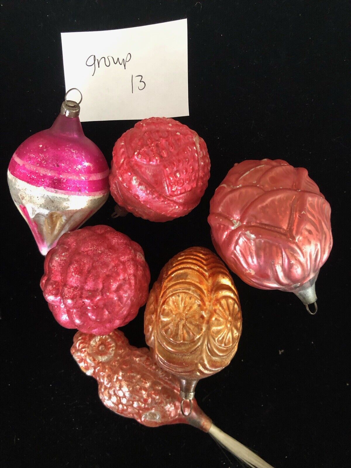 Antique Vintage German Lot Of Mixed Red Gold Pink Mercury Glass Ornament- 1900s