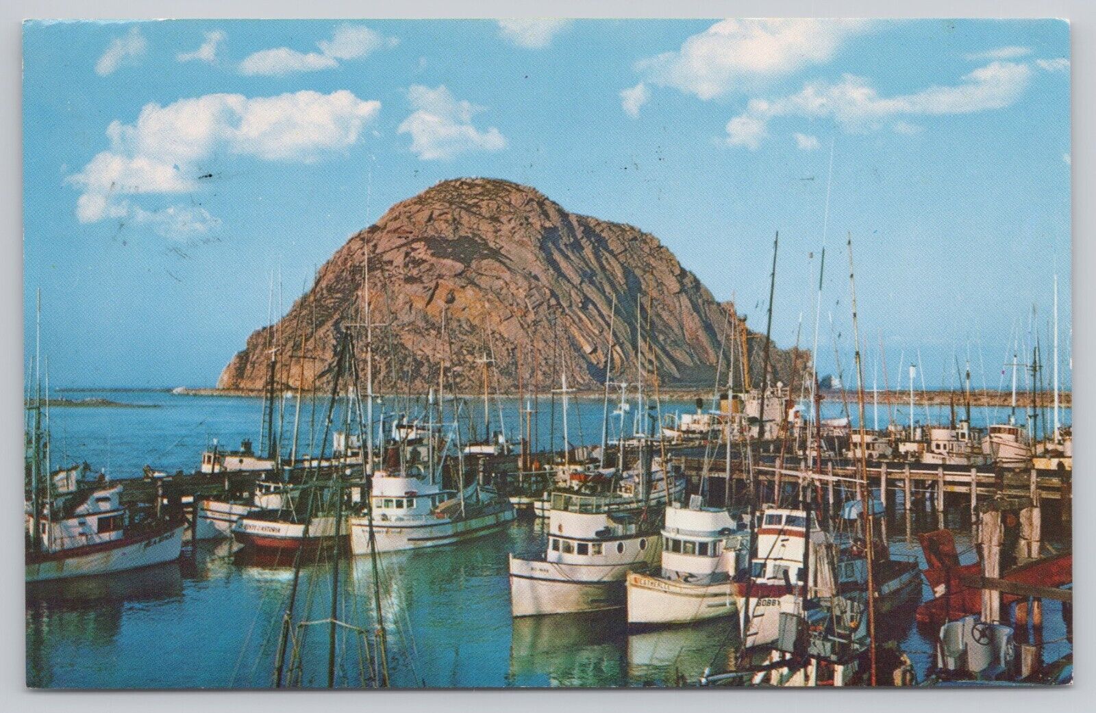 Morro Bay California, Fishing Boats & Morro Rock, Vintage Postcard