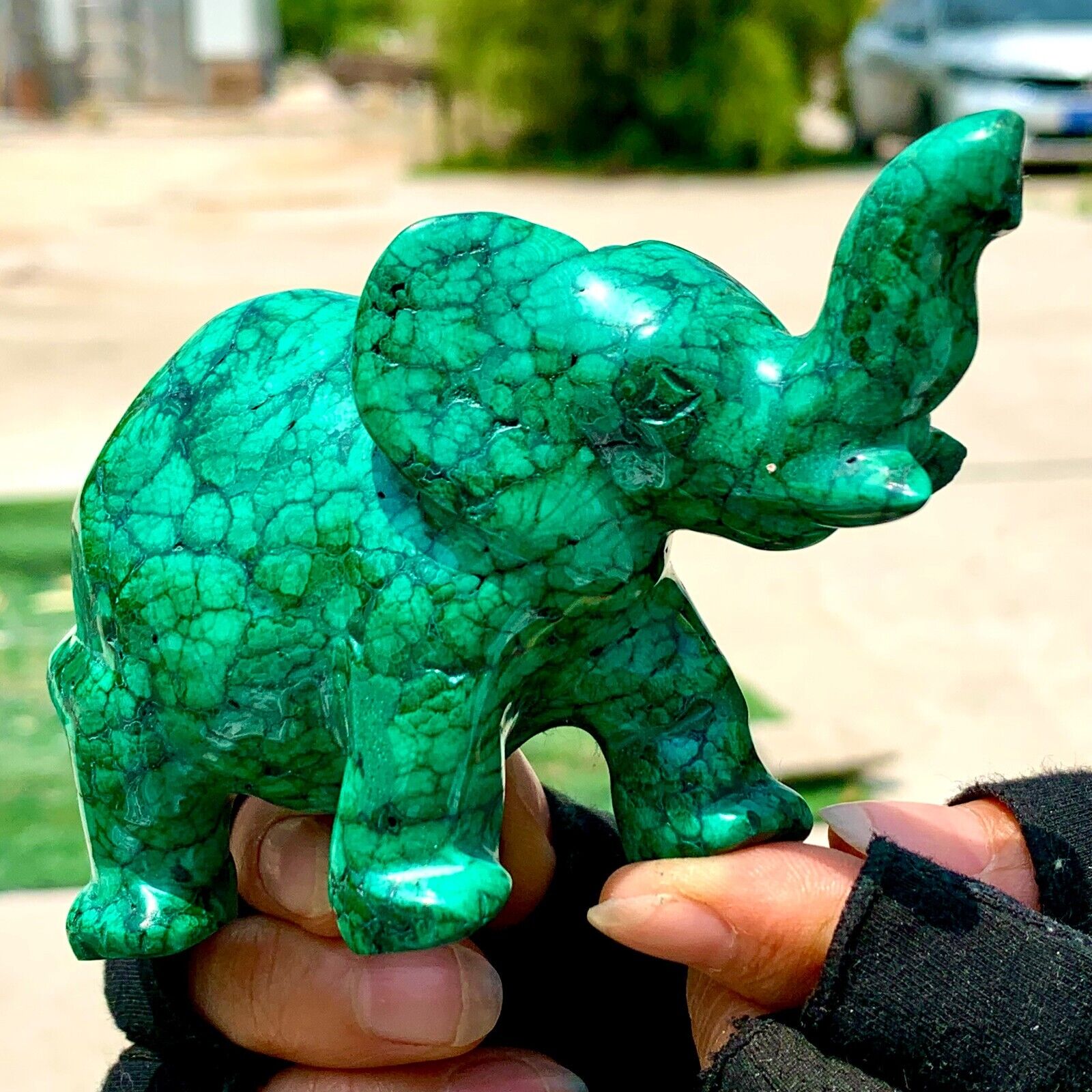 381G Natural glossy Malachite  Crystal  Handcarved elephant  mineral sample
