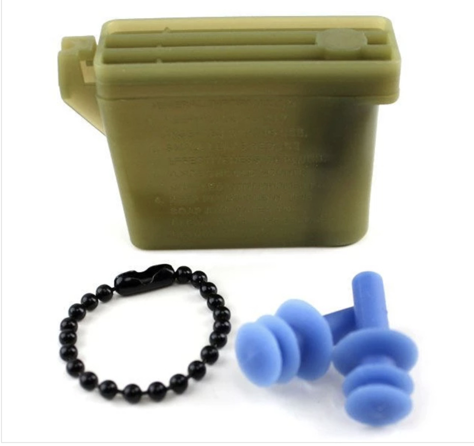 GENUINE U.S. EAR PLUGS WITH CHAIN AND CASE - LARGE SIZE