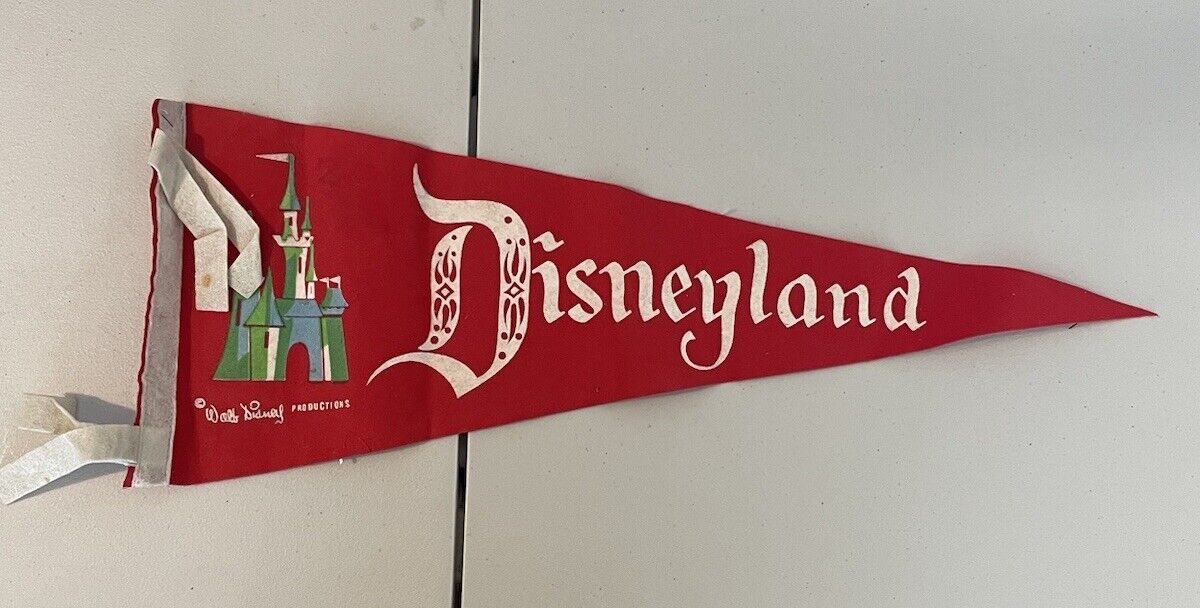Vintage 1960\'s Disneyland Sleeping Beauty Castle Red Pennant Walt Disney 23”