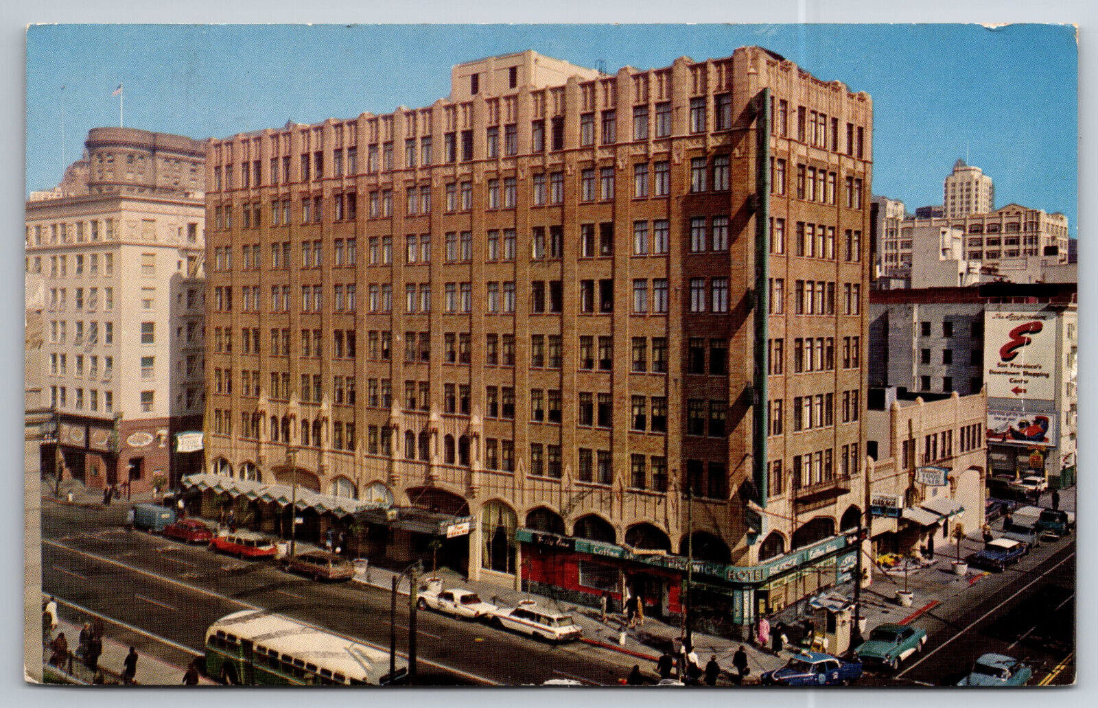 Vintage Postcard CA San Francisco Pickwick Hotel Motor Inn Old Cars Chrome ~8803