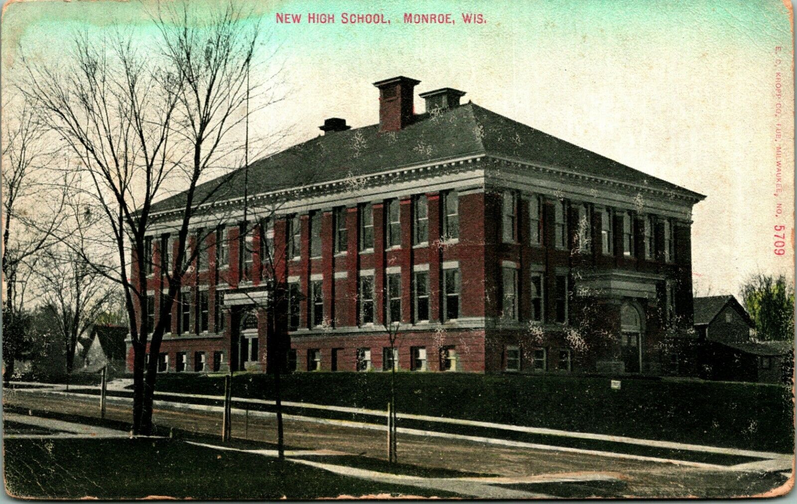 New High School Monroe Wisconsin WI  1910 DB Postcard A3