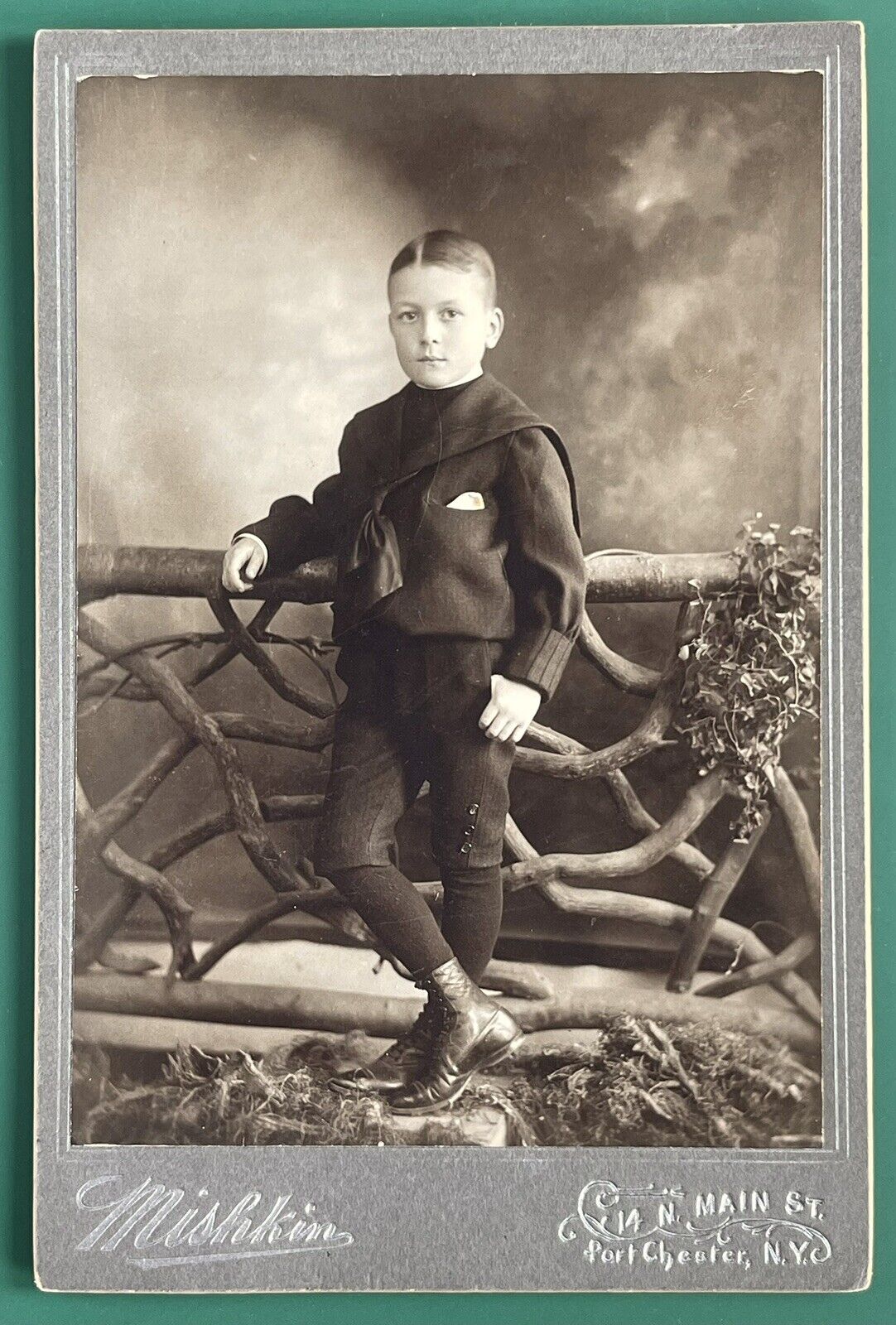 Antique Victorian Cabinet Card Photo Cute Young Dapper Boy Port Chester, NY