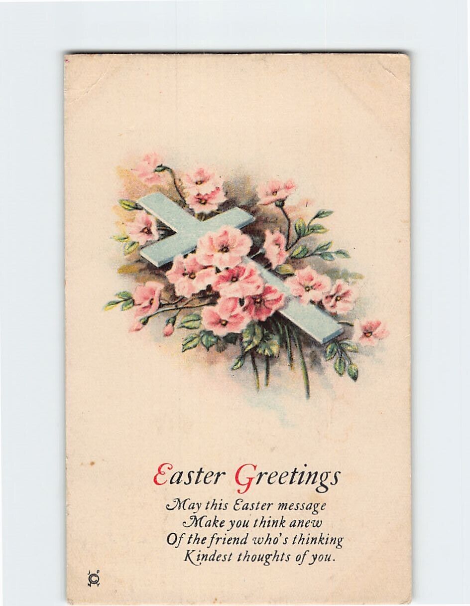 Postcard Easter Greetings Cross with Flower Art Print
