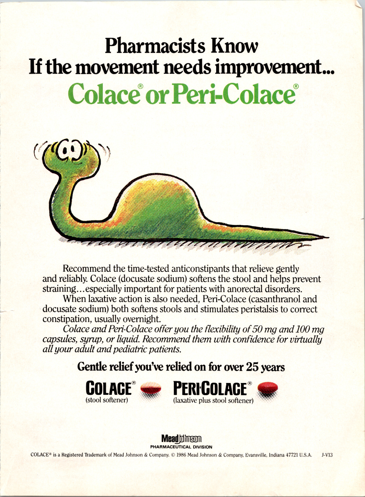 1986 Pharmacists Colace Peri-Colace Stool Softener Vintage Print AD